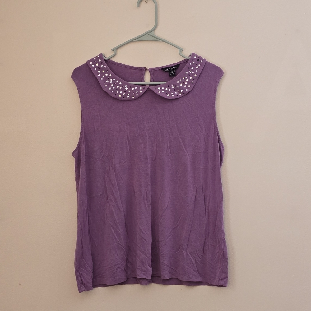 George Women's XL Purple Sleeveless Top with Embellished Collar